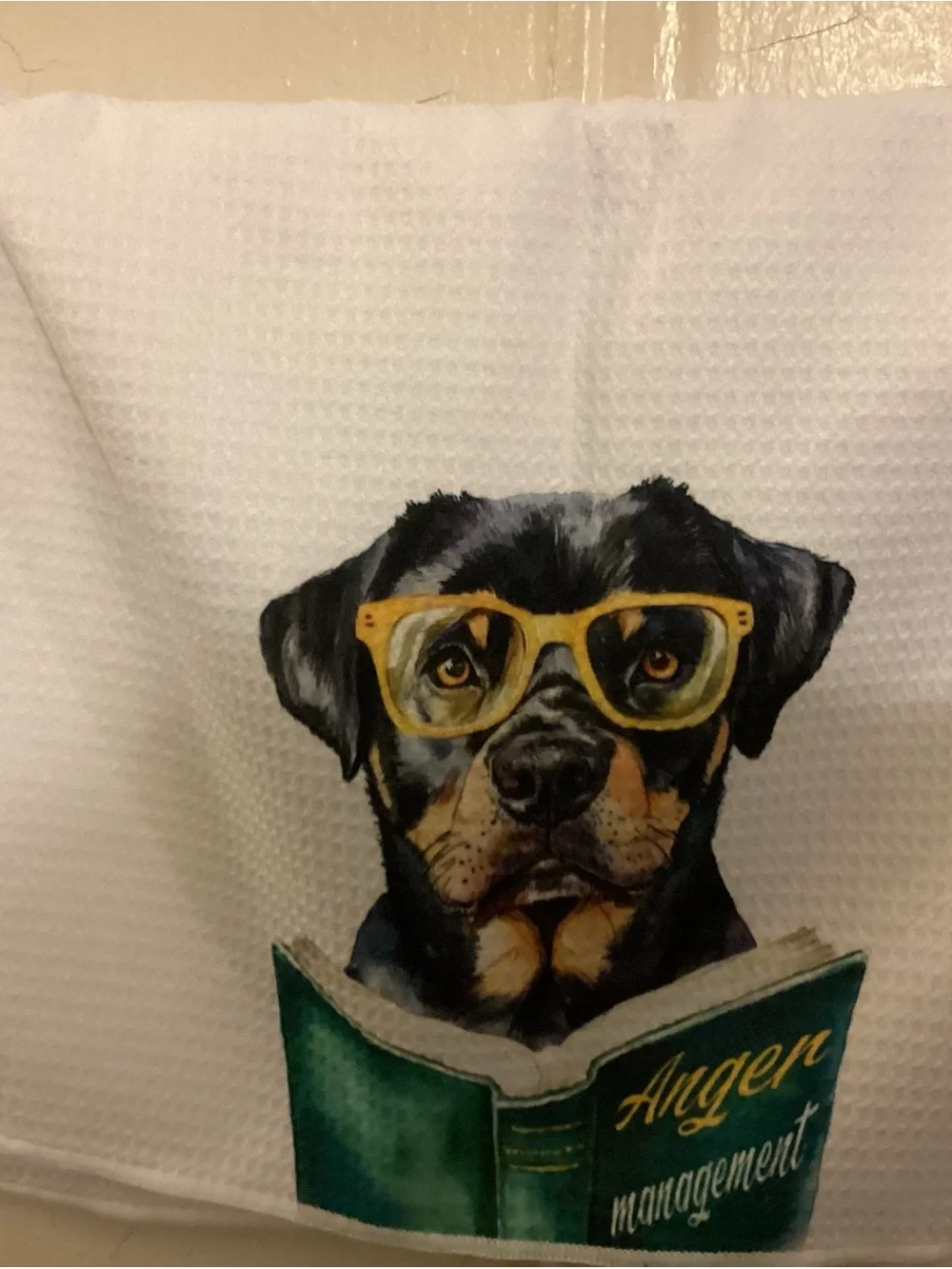 Towel with Rottweiler Reading Anger Management Text nwot